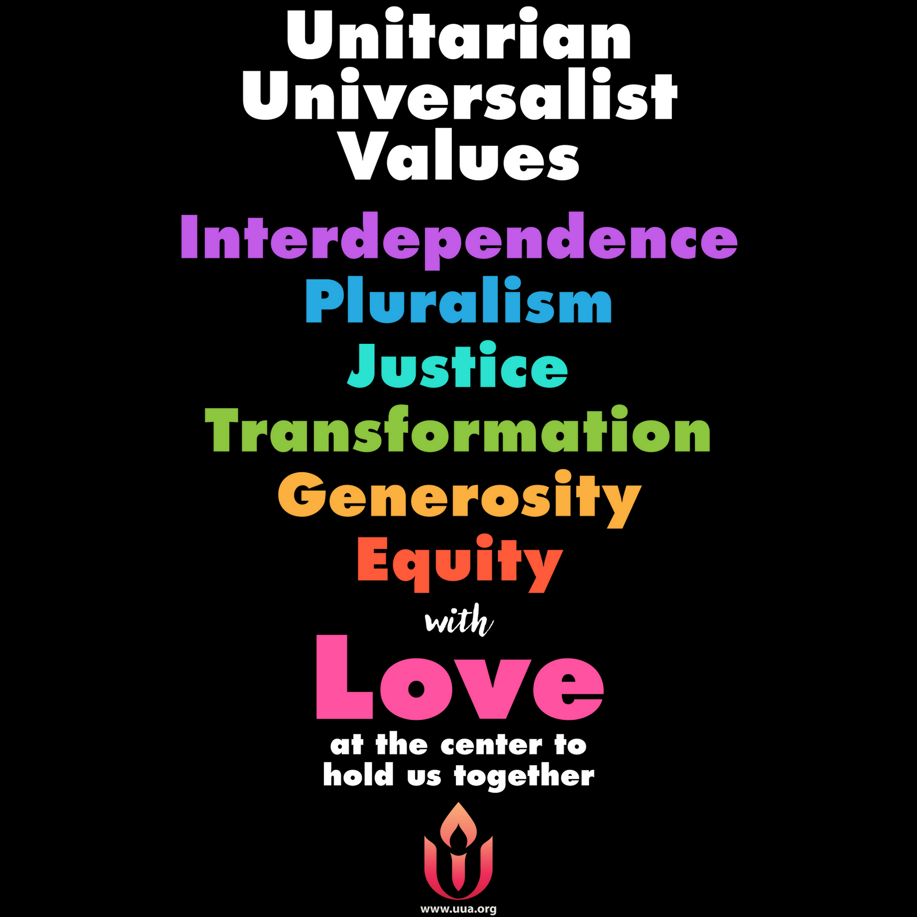 UUA Values (Rainbow) - Unisex Tee - Black